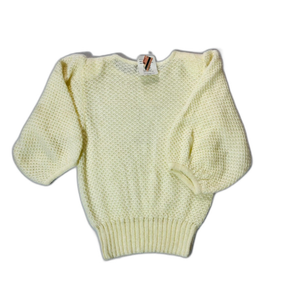 NOS VTG 80s Bechamel Mohair Sweater Ivory Puff Sleeve Cottage Chic Soft Large - Picture 2 of 7